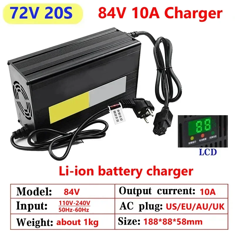 10A 48V 60V 72V lityum pil şar - 84V 20A Smart Charger incelemesi ve fiyatı